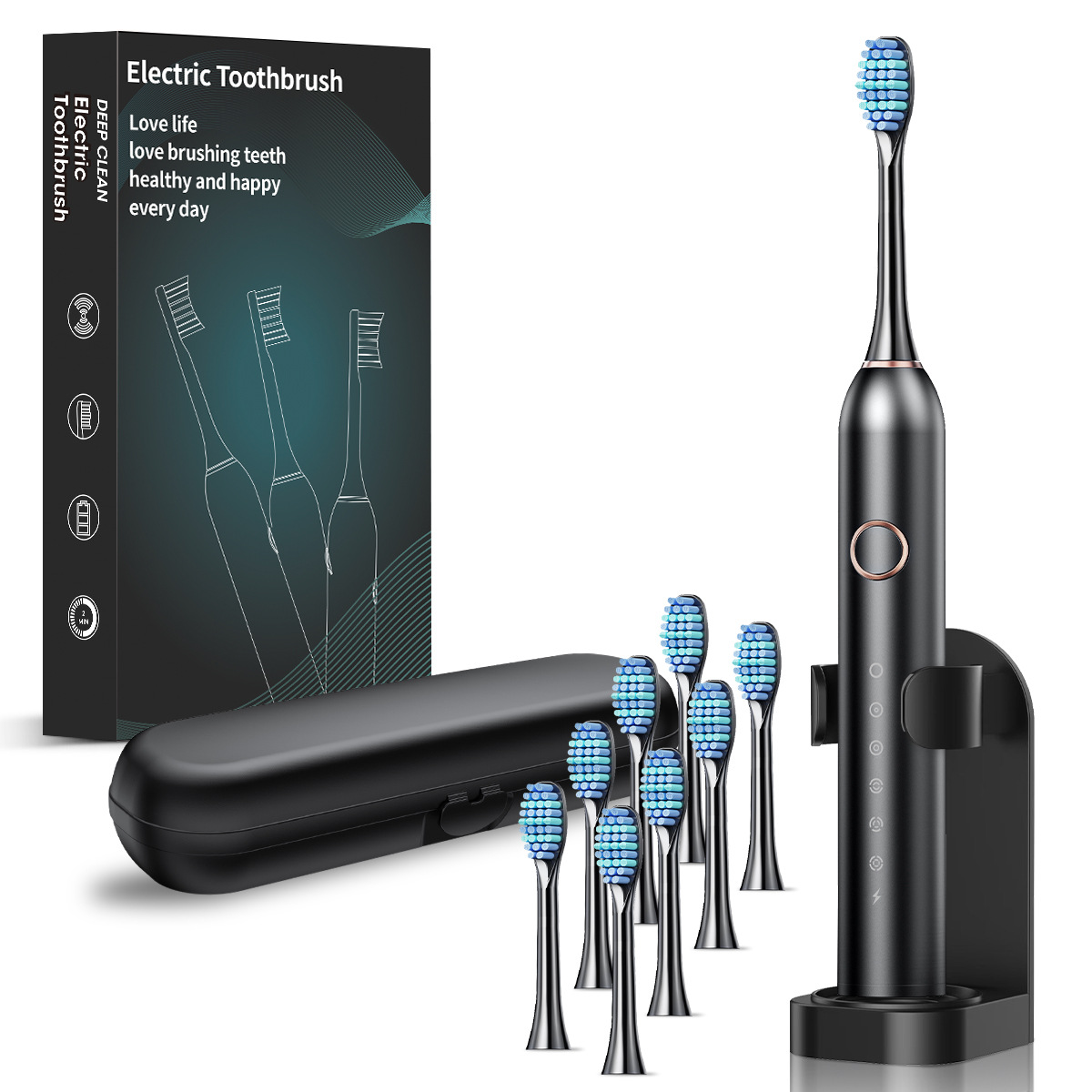 White electric toothbrush with replacement brush heads