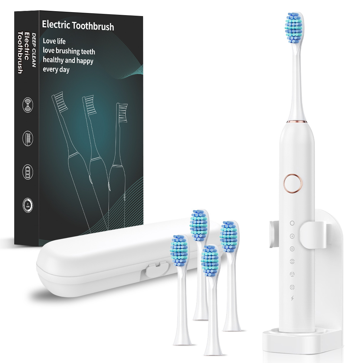 Pink electric toothbrush with replacement brush heads